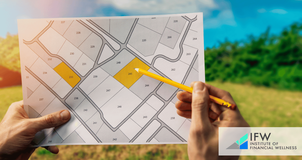 A person looking at a map where land is available as an investment